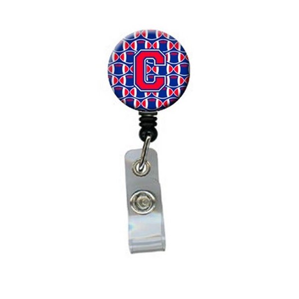 Carolines Treasures Letter C Football Harvard Crimson and Yale Blue Retractable Badge Reel CJ1076-CBR